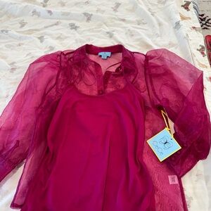 CeCe Women's Fuchsia Sheer Blouse
